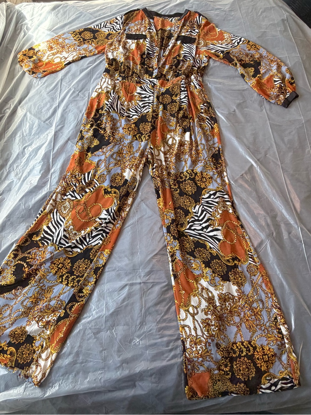 Fashion Nova Baroque Print Wide-Leg Jumpsuit – Size 2X